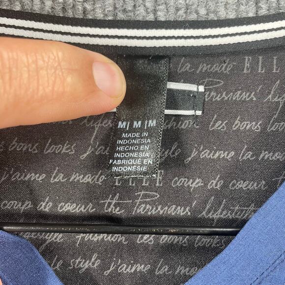 Elle Mock Wrap Scrub Top Women's Medium Blue Zip Pocket Medical Nursing - Picture 5 of 12